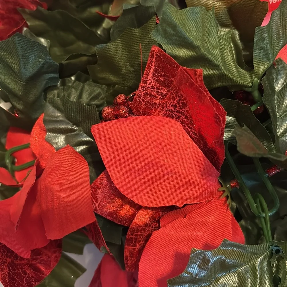 Red and Green Holiday Garland Poinsettia Garland red Berries SET OF 2